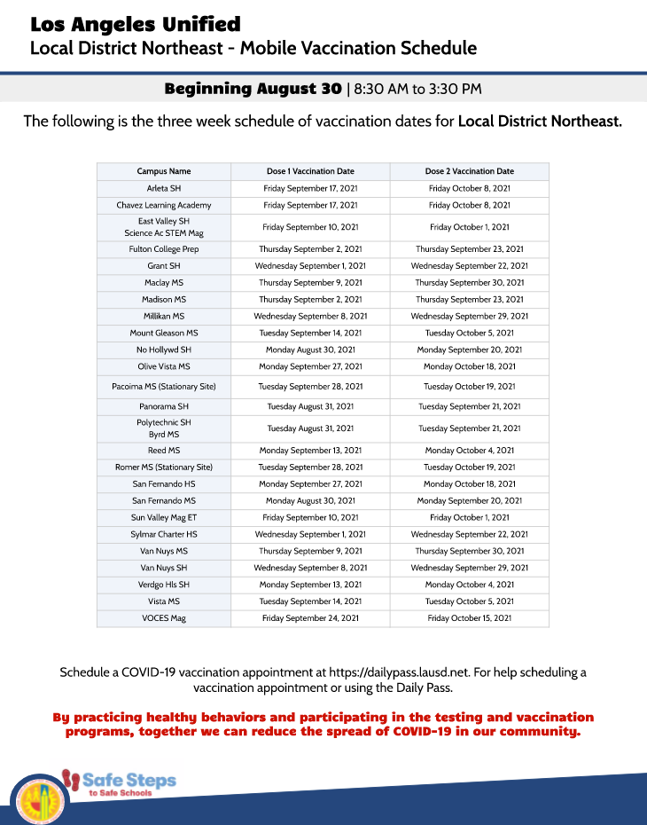 northeast vaccine schedule LAUSD Begins School Based Vaccinations